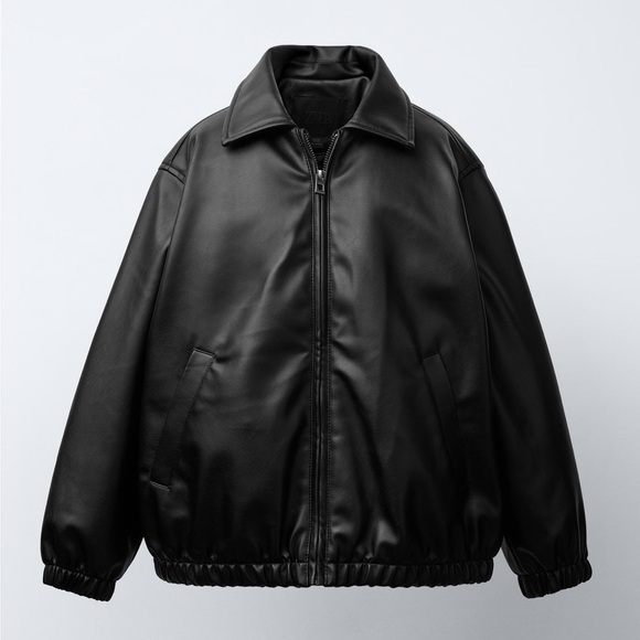 Zara Other - Zara Faux Leather Black Bomber Jacket